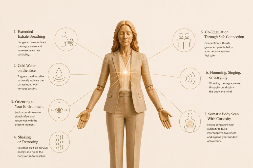 Wooden mannequin illustrating nervous system regulation techniques